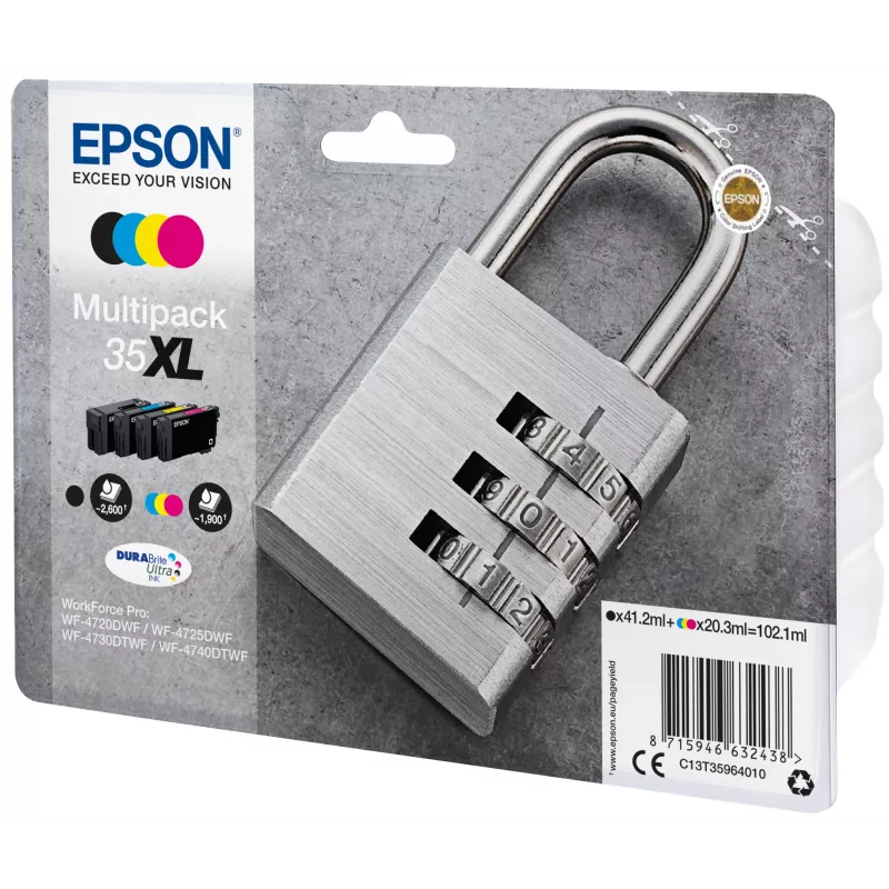 Epson 35XL DURABrite Ultra daugkartinis rašalo kasetės rinkinys (juoda, žydra, purpurinė, geltona)
