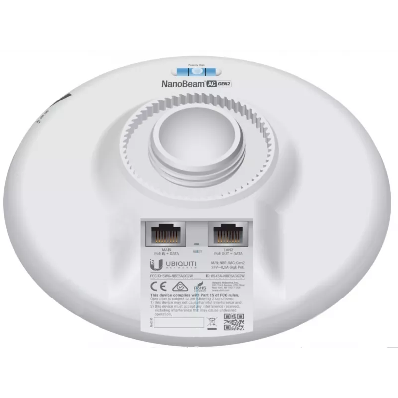 UBIQUITI NETWORKS Belaidis prieigos taškas NanoBeam AC Gen2 NBE-5AC-GEN2 AirMax Atheros MIPS 74kc Baltas