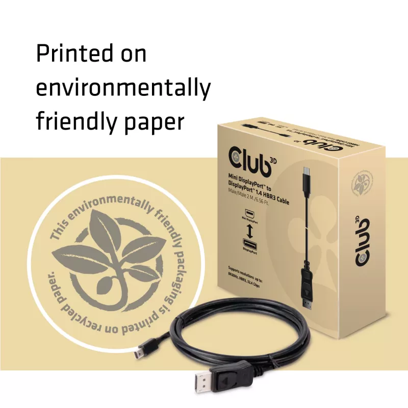 CLUB3D Mini DisplayPort į DisplayPort 1.4 HBR3 8K60Hz laidas, 2 metrai / 6.56 pėdos