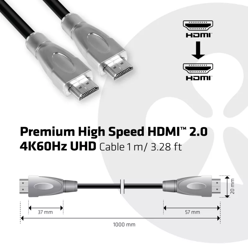 CLUB3D Premium High Speed HDMI™ 2.0 4K60Hz UHD laidas 1 m