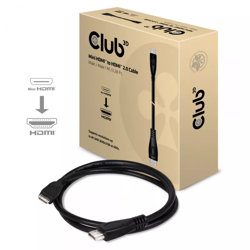 CLUB3D Mini HDMI™ į HDMI™ 2.0 kabelis 4K60Hz 1 m