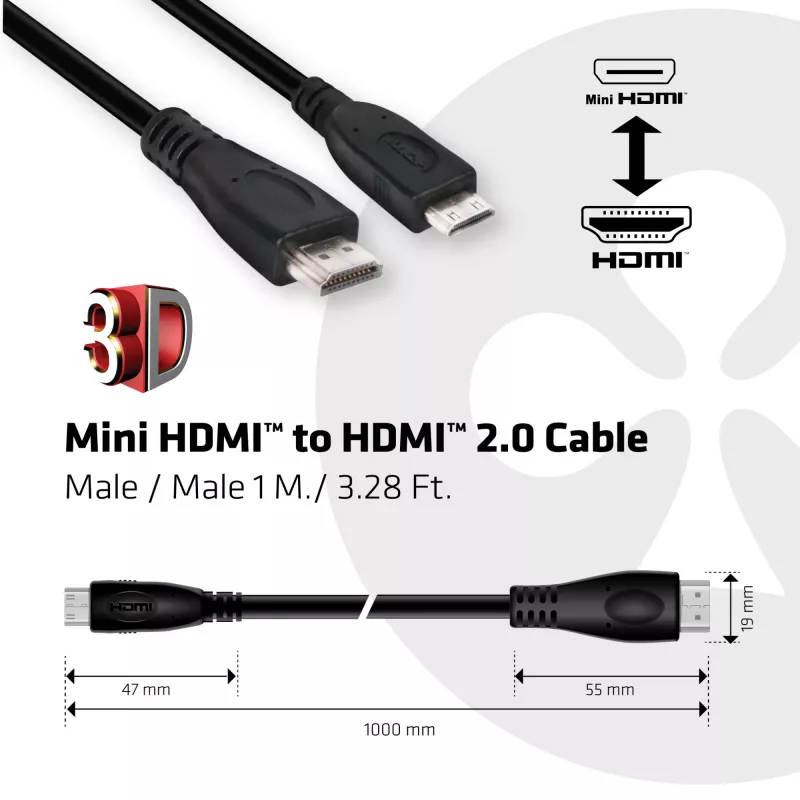 CLUB3D Mini HDMI™ į HDMI™ 2.0 kabelis 4K60Hz 1 m