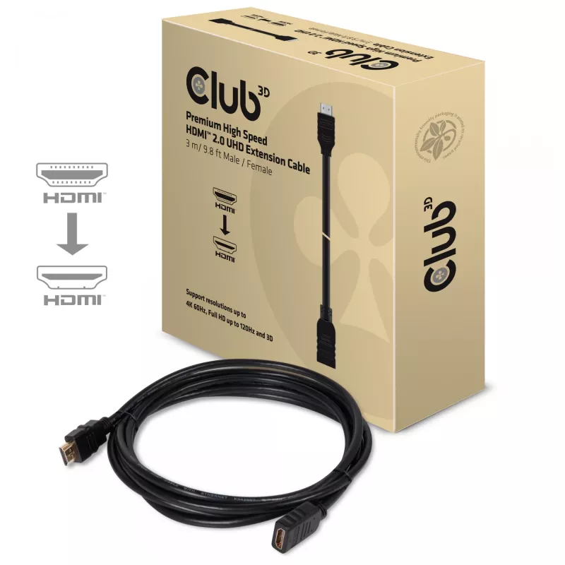 CLUB3D HDMI 2.0 ilginamasis laidas 3 m (vyriška/ moteriška jungtis) 4K60Hz