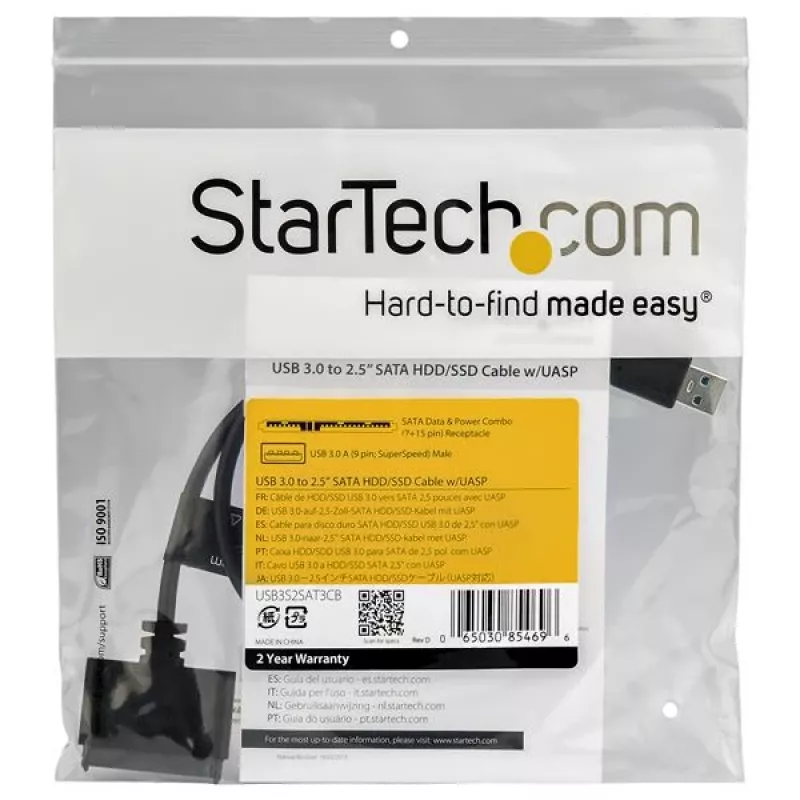 StarTech.com SATA į USB laidas su UASP, juodas, 6 Gbit/s, CE, FCC, 0–60 °C, -10–70 °C, 49 mm