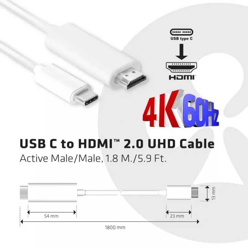 CLUB3D USB C į HDMI™ 2.0 UHD aktyvus kabelis 1,8 m