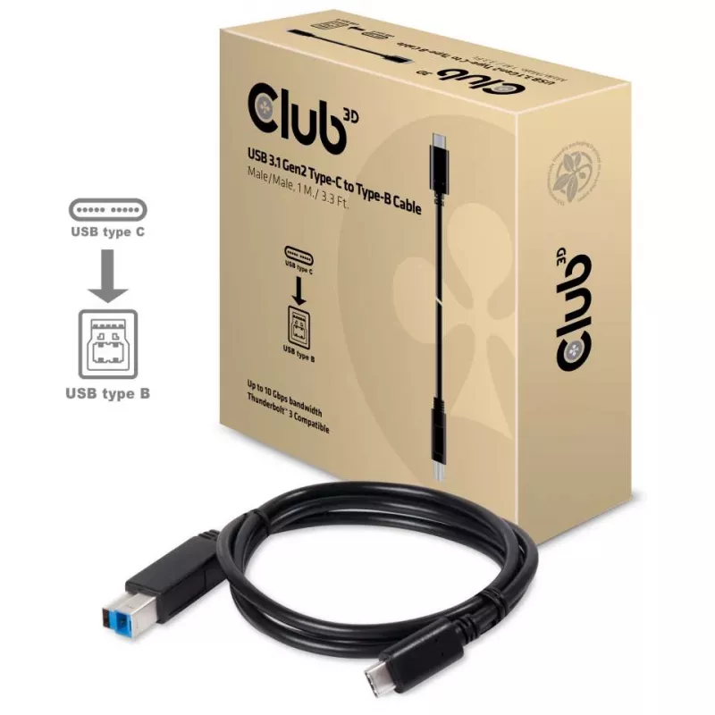 CLUB3D USB 3.1 Gen2 Type-C į Type-B laidas, vyriškas/vyriškas, 1 m