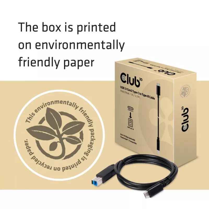 CLUB3D USB 3.1 Gen2 Type-C į Type-B laidas, vyriškas/vyriškas, 1 m