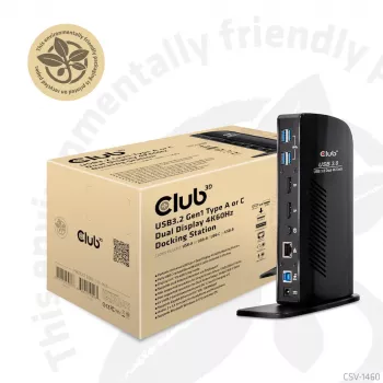 CLUB3D USB3.2 Gen1 Type A arba C dviejų ekranų 4K60Hz stotelė DisplayLink® sertifikuota