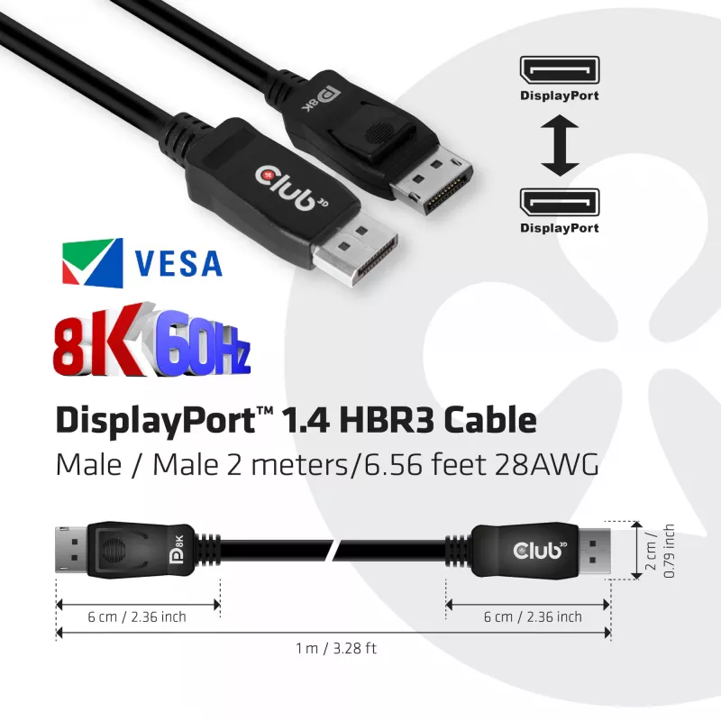 CLUB3D DisplayPort 1.4 HBR3 laidas 2m/6.56ft M/M 8K60Hz
