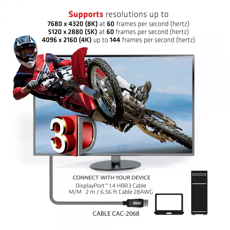 CLUB3D DisplayPort 1.4 HBR3 laidas 2m/6.56ft M/M 8K60Hz