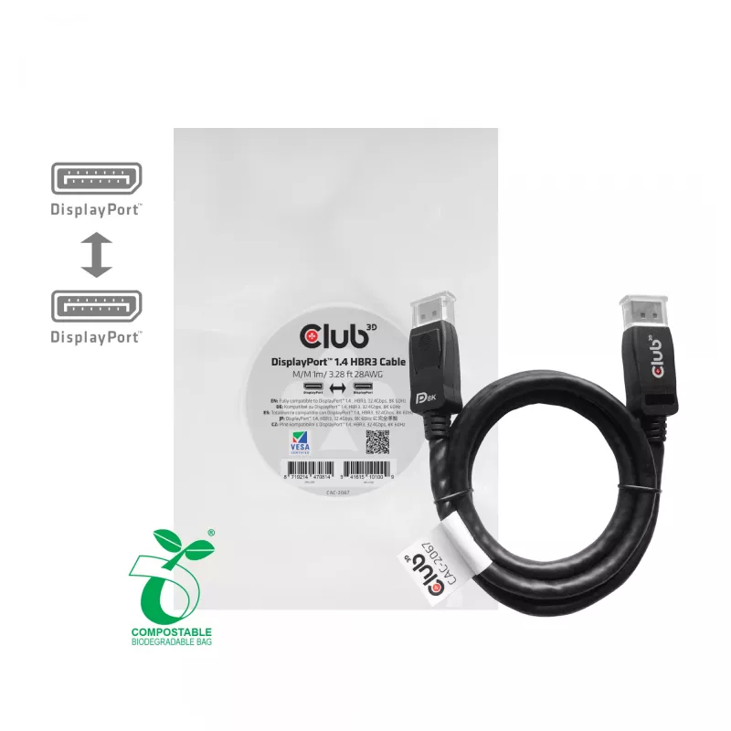 CLUB3D DisplayPort 1.4 HBR3 laidas 1m/3.28ft Vyriškas/Vyriškas 8K60Hz