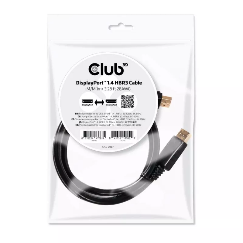 CLUB3D DisplayPort 1.4 HBR3 laidas 1m/3.28ft Vyriškas/Vyriškas 8K60Hz