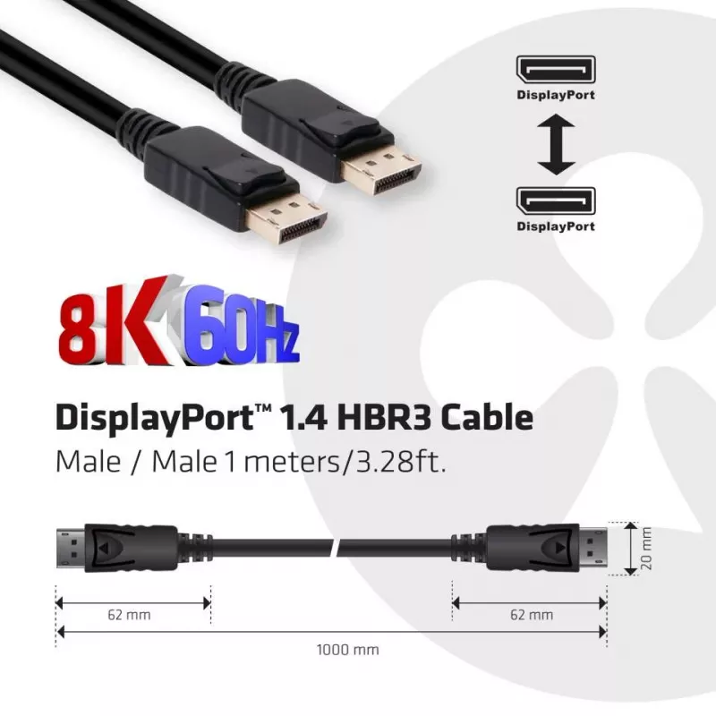 CLUB3D DisplayPort 1.4 HBR3 laidas 1m/3.28ft Vyriškas/Vyriškas 8K60Hz