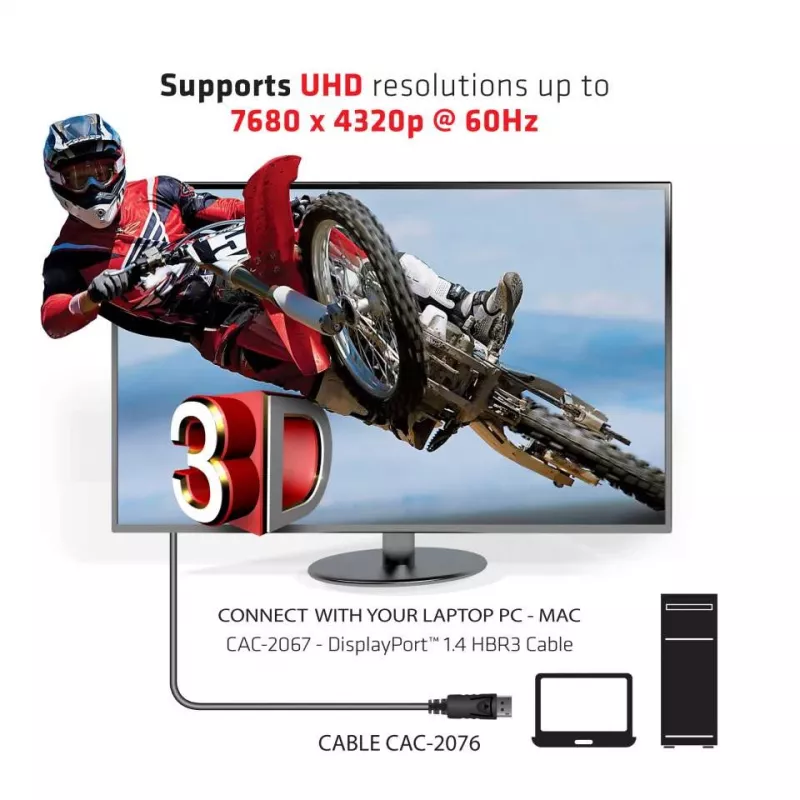 CLUB3D DisplayPort 1.4 HBR3 laidas 1m/3.28ft Vyriškas/Vyriškas 8K60Hz