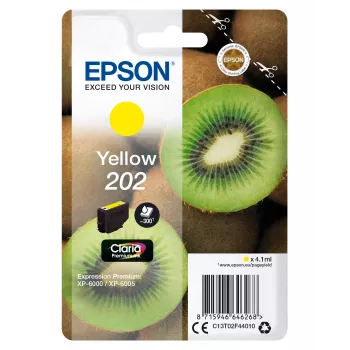 Epson Kiwi 202 Claria Premium geltonas kasetė, standartinė talpa, 4,1 ml, 1 vnt., 300 puslapių