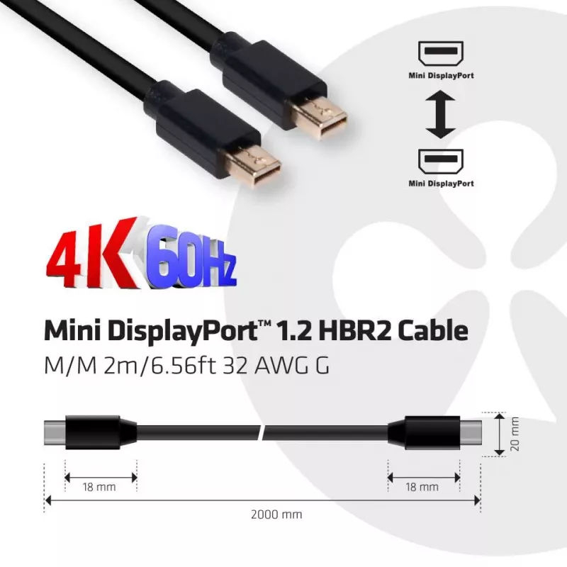 CLUB3D Mini DisplayPort 1.2 HBR2 kabelis M/M 2 m 4K60Hz