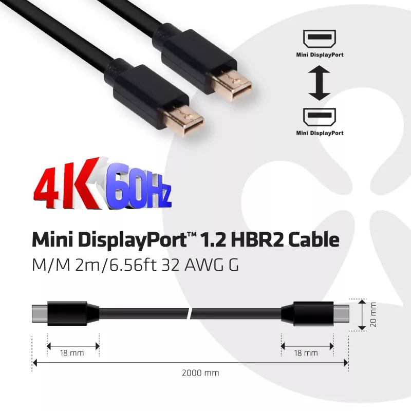 CLUB3D Mini DisplayPort 1.2 HBR2 kabelis M/M 2 m 4K60Hz
