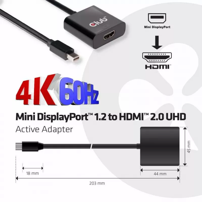 Aktyvus adapteris CLUB3D Mini DisplayPort 1.2 į HDMI 2.0 UHD
