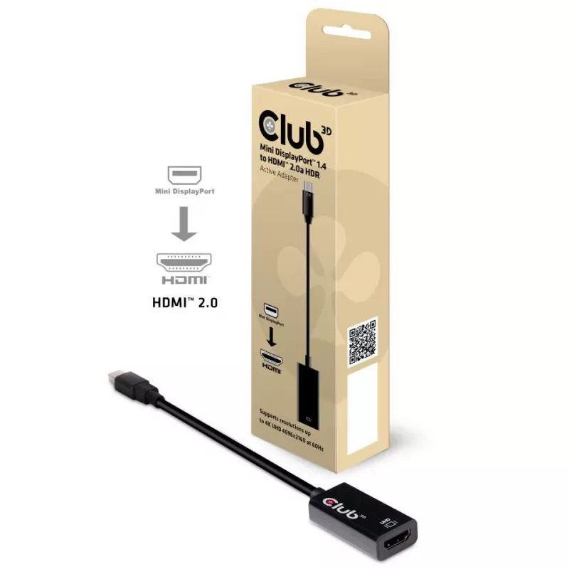 CLUB3D Mini DisplayPort 1.4 į HDMI 2.0b HDR aktyvus adapteris