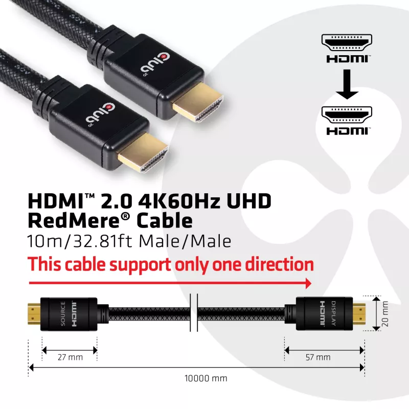 CLUB3D HDMI 2.0 RedMere kabelis 10 m (CAC-2313) – 4K60Hz