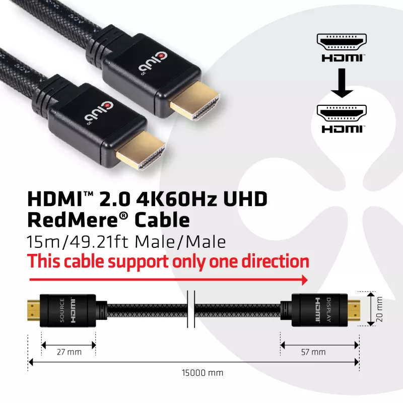 CLUB3D HDMI 2.0 RedMere® laidas 4K60Hz 15 m