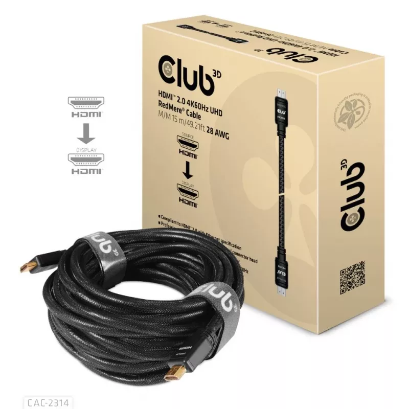 CLUB3D HDMI 2.0 RedMere® laidas 4K60Hz 15 m