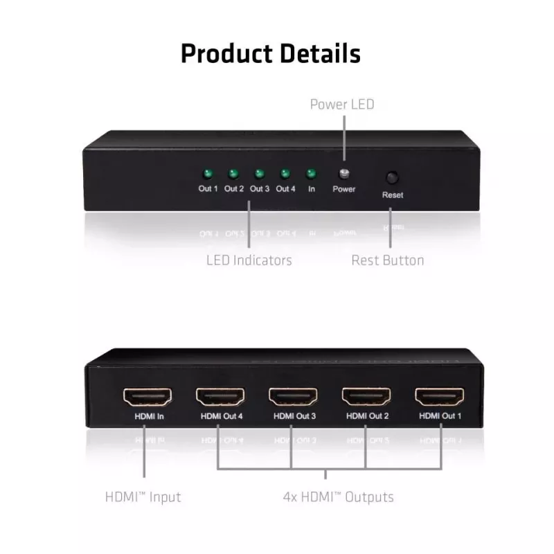 CLUB3D HDMI™ 4K@60Hz UHD skirstytuvas su maitinimu 4 prievadai
