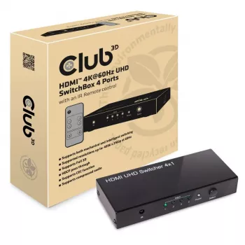 CLUB3D HDMI 2.0 UHD 4K60Hz jungiklis su 4 prievadais ir IR nuotolinio valdymo pulteliu CSV-1370