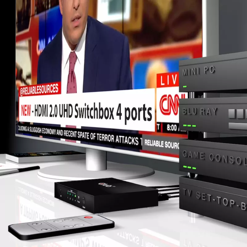 CLUB3D HDMI 2.0 UHD 4K60Hz jungiklis su 4 prievadais ir IR nuotolinio valdymo pulteliu CSV-1370
