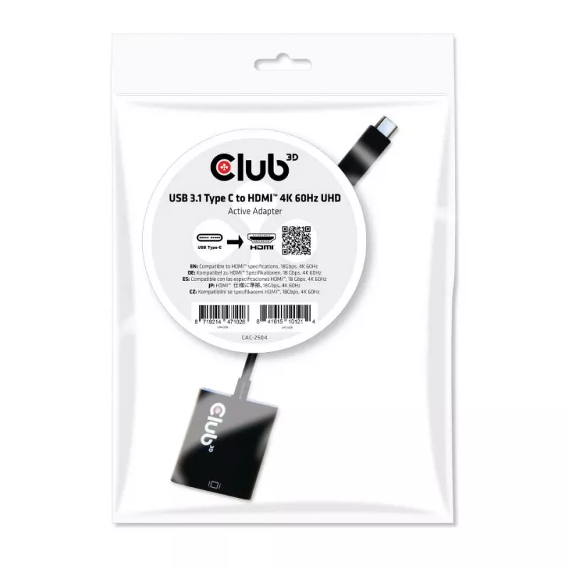 USB 3.1 Type C į HDMI 2.0 aktyvus adapteris 4K 60Hz CLUB3D CAC-2504