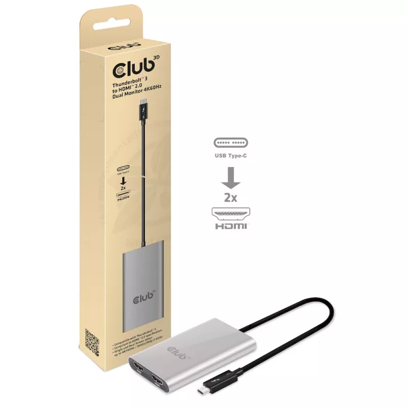 Adapteris CLUB3D Thunderbolt 3 į Dual HDMI 2.0