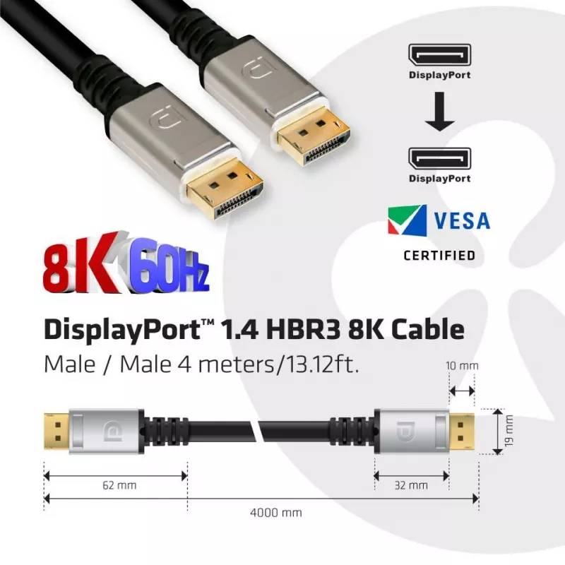 CLUB3D DisplayPort 1.4 HBR3 kabelis 8K M/M 4m /13.12ft