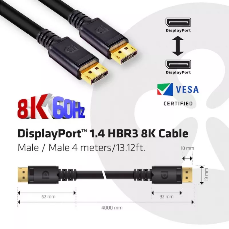 CLUB3D DisplayPort 1.4 HBR3 8K laidas M/M 4 m