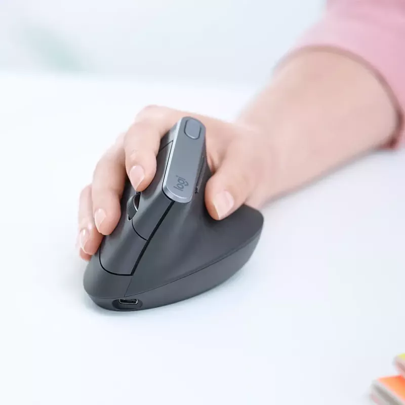 Ergonominė belaidė pelė Logitech MX Vertical, 4000 DPI, RF belaidis + Bluetooth, dešinei rankai, grafitas, biurui