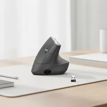Ergonominė belaidė pelė Logitech MX Vertical, 4000 DPI, RF belaidis + Bluetooth, dešinei rankai, grafitas, biurui