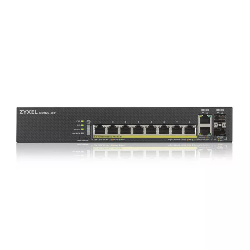 Zyxel GS1920-8HPV2 valdomas Gigabit Ethernet komutatorius su PoE (10/100/1000), juodas