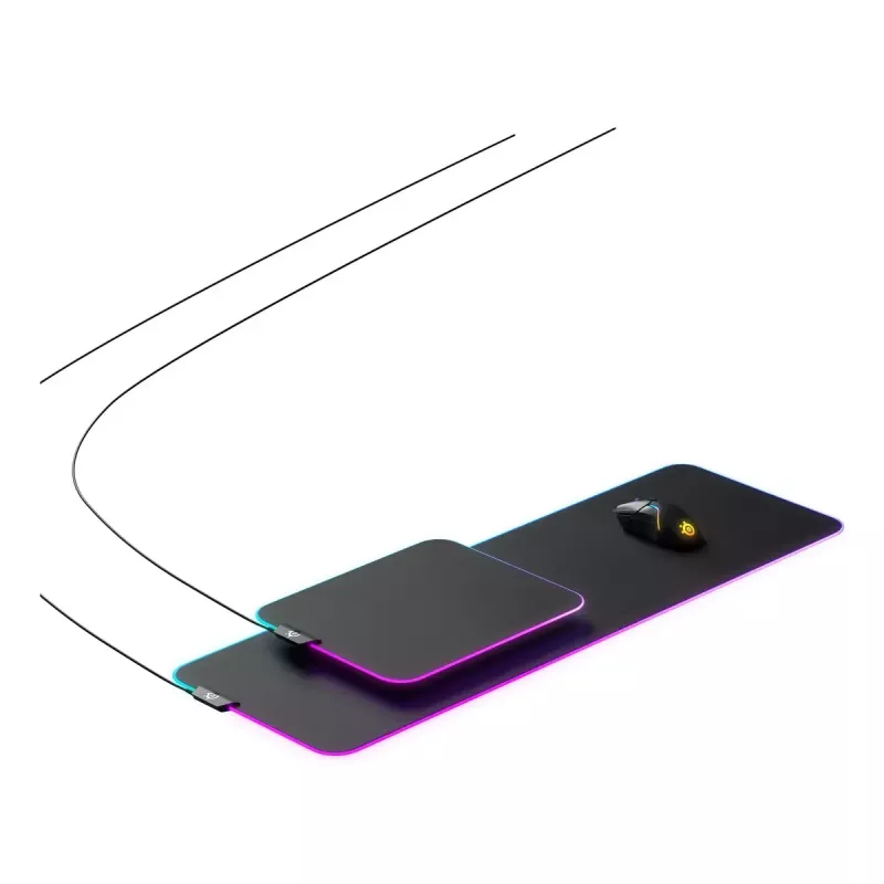 Žaidimų pelės kilimėlis STEELSERIES QcK Prism Cloth XL — audinio paviršius, 900×300 mm, 4 mm storis, RGB foninis apšvietimas