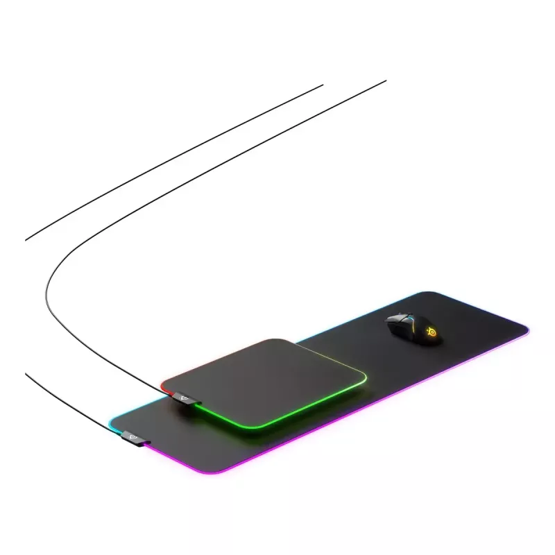 Žaidimų pelės kilimėlis STEELSERIES QcK Prism Cloth XL — audinio paviršius, 900×300 mm, 4 mm storis, RGB foninis apšvietimas