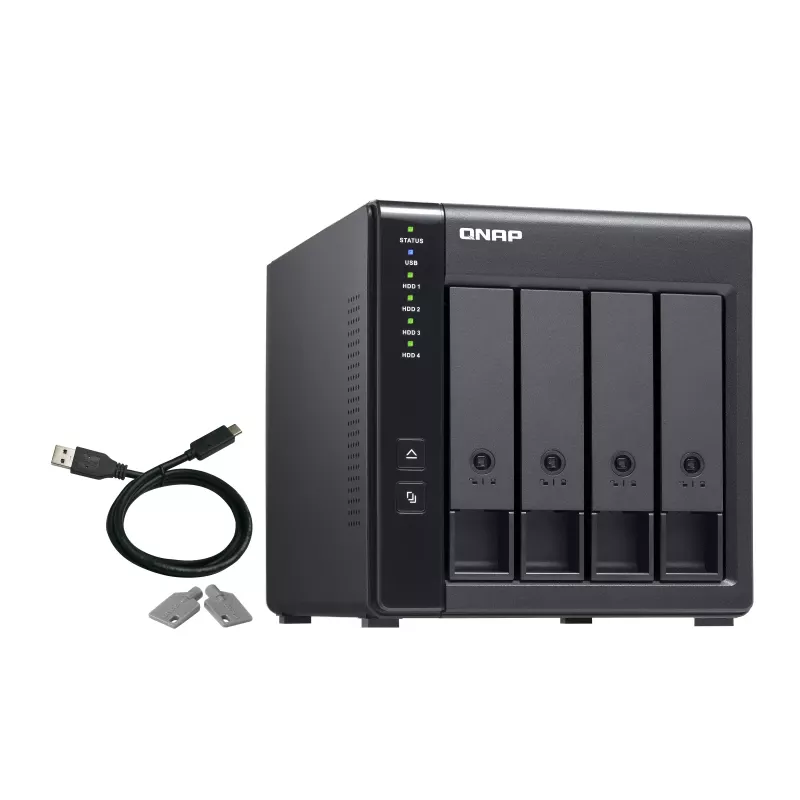 4-Bay QNAP TR-004 - 2.5/3.5 Zoll - Serial ATA II - 0,1,5,10,JBOD - 3.2 Gen 1 (3.1 Gen 1) - USB Typ-C Gehäuse