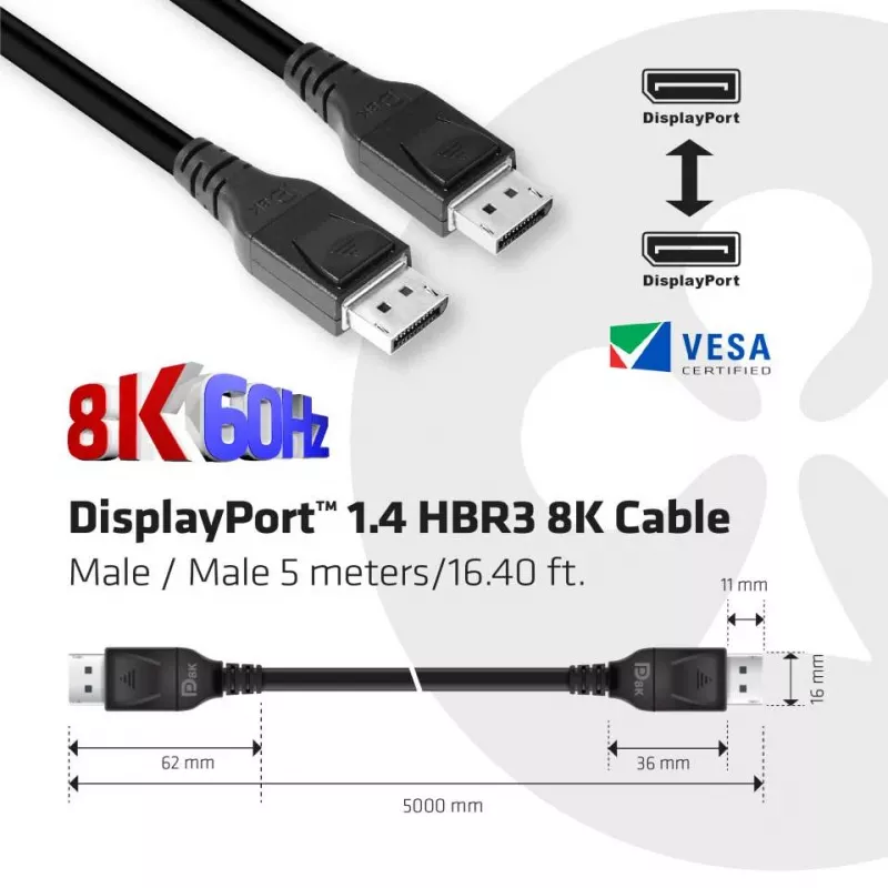 CLUB3D DisplayPort 1.4 HBR3 kabelis 8K M/M 5 m /16.40ft