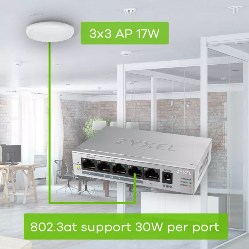 Zyxel GS1005HP nevaldomas Gigabit Ethernet (10/100/1000) su PoE, sidabrinis