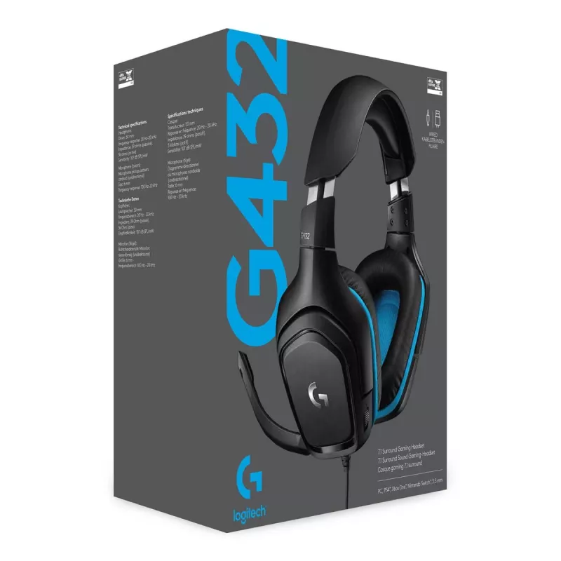 LOGITECH G432 – USB / 3,5 mm – žaidimų ausinės – 7.1 erdvinis garsas – Mėlyna