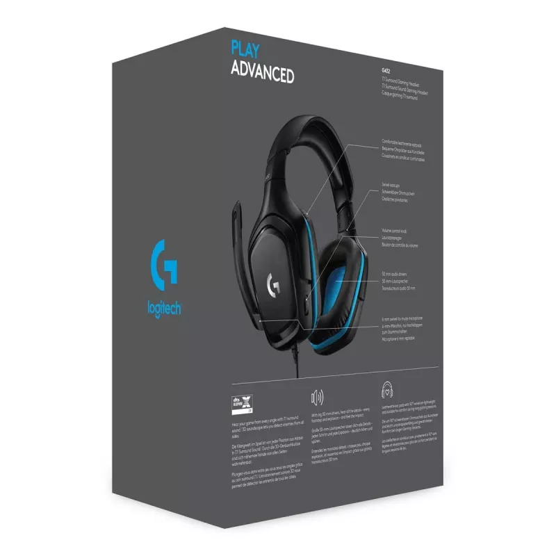 LOGITECH G432 – USB / 3,5 mm – žaidimų ausinės – 7.1 erdvinis garsas – Mėlyna