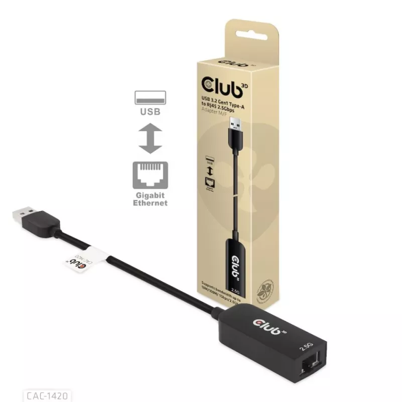CLUB3D USB 3.2 Gen1 Type-A į RJ45 2,5 Gbps adapteris