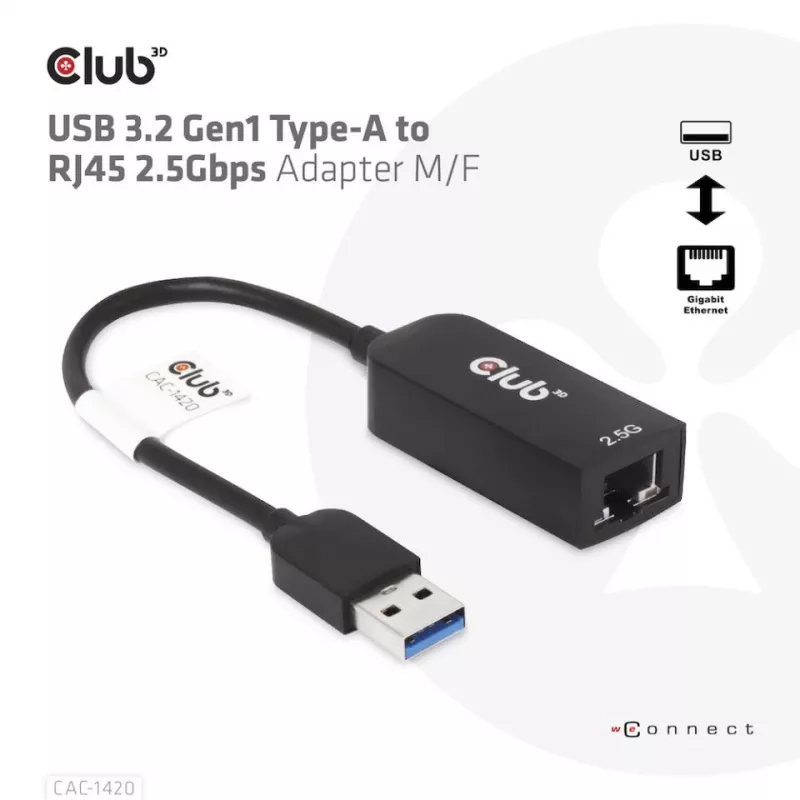 CLUB3D USB 3.2 Gen1 Type-A į RJ45 2,5 Gbps adapteris
