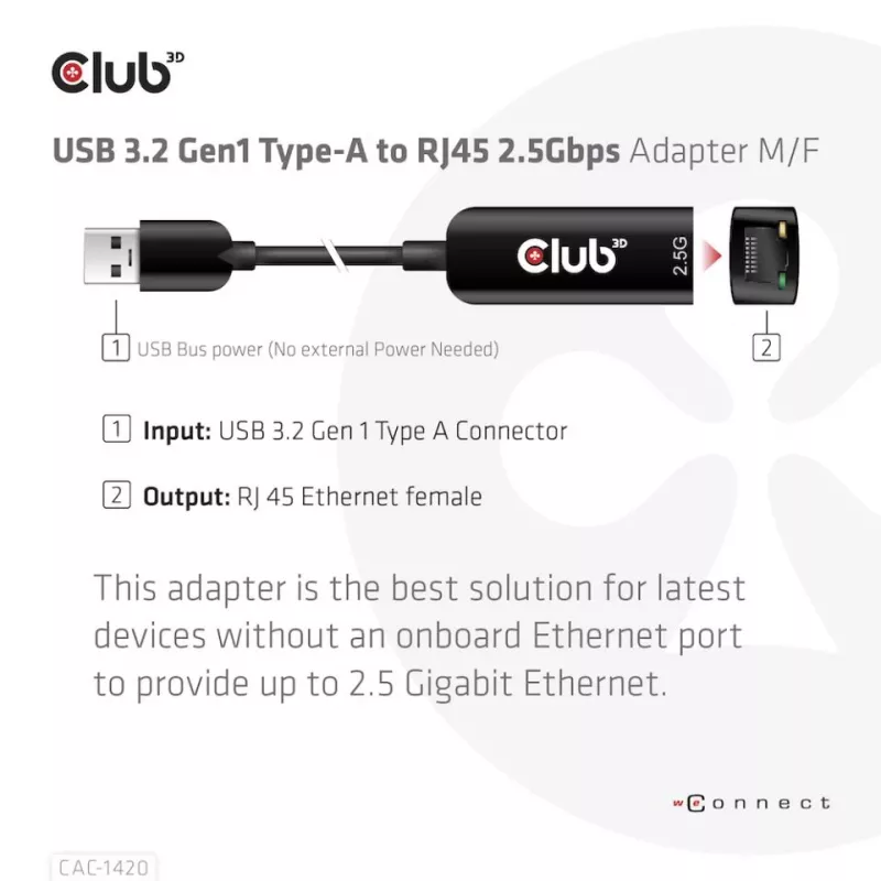 CLUB3D USB 3.2 Gen1 Type-A į RJ45 2,5 Gbps adapteris