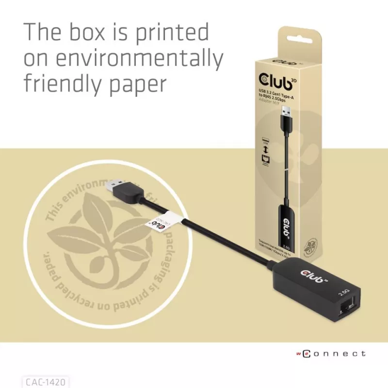 CLUB3D USB 3.2 Gen1 Type-A į RJ45 2,5 Gbps adapteris