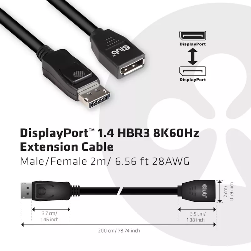CLUB3D DisplayPort 1.4 HBR3 ilginimo laidas 8K60Hz M/F 2m/6.56ft