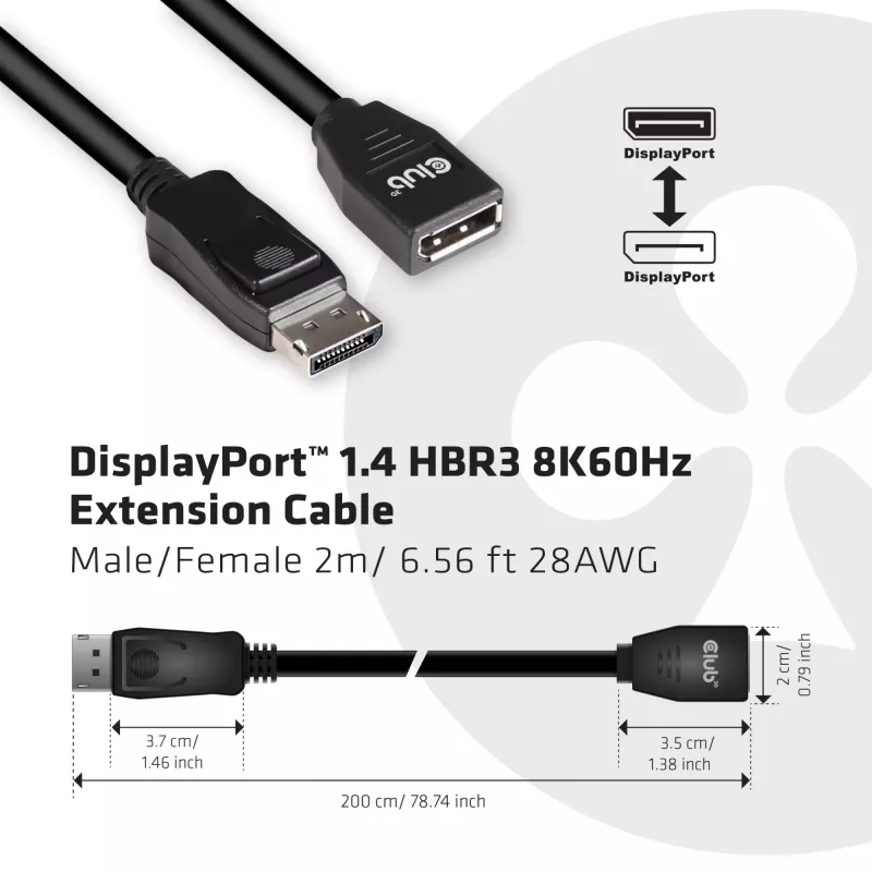CLUB3D DisplayPort 1.4 HBR3 ilginimo laidas 8K60Hz M/F 2m/6.56ft