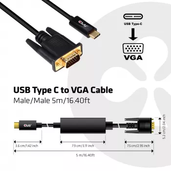 Aktyvus USB Type C į VGA laidas CLUB3D CAC-1512 5m
